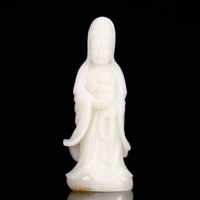 An Exquisite White Jade Statue of Avalokitesvara
