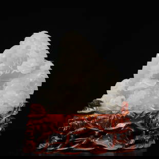 An Exquisite White Jade Flower and Bird Pattern Ornament,with Base: An Exquisite White Jade Flower and Bird Pattern Ornament,with Base,Qing Dynasty, China,Size:5.1inx2inx4.9in,Weight:950g