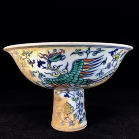 An Exquisite Doucai Phoenix Pattern Stem Bowl