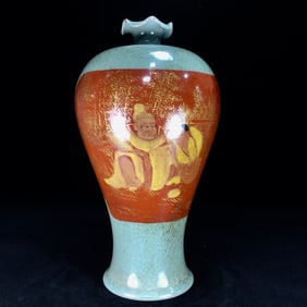 An Exquisite Ru yao Painted Color Figure Pattern Vase