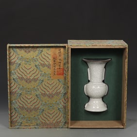 An Exquisite Guan yao White Glazed Gu-Shaped Vase