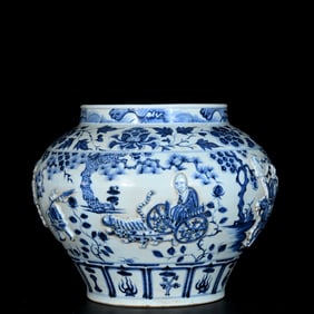 An Exquisite Blue and White Character and Story Pattern Jar