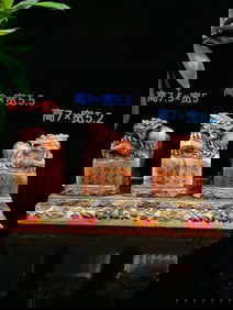 A Set of Fine Shoushan Stone Dragon Seals,with Poem