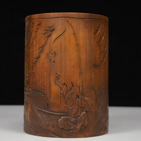 An Exquisite Bamboo Landscape and Figure Pattern Brush Pot