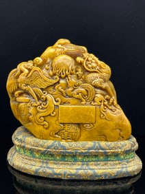An Exquisite Shoushan Stone Dragon and Phoenix Pattern Ornament,With Base