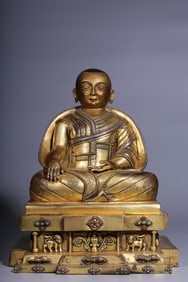 A Rare Gilt Bronze Inlaid Silver Statue of Guru,Inlaid Gems