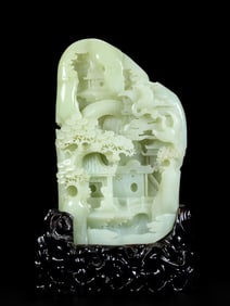 An Exquisite White Jade Landscape Pattern Ornament