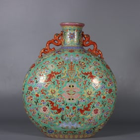 An Exquisite Enamel Lotus Pattern Double-Ears Vase