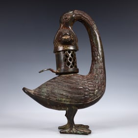 A Rare Bronze Duck-Shaped Lamp