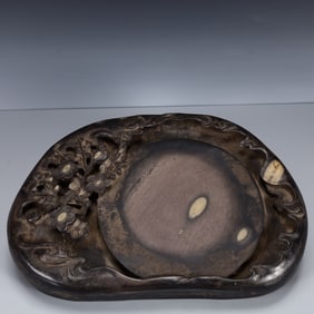 A Rare Plum Blossom Pattern Inkstone,With poem