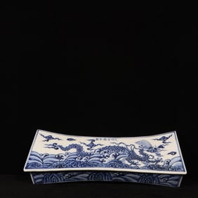 An Exquisite Blue and White Seawater and Dragon Pattern Pillow