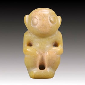 An Archaic Hongshan Culture Yellow Jade Figure Ornament