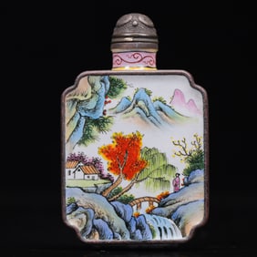An Exquisite Painted Enamel Landscape and Figure Pattern Snuff Bottle