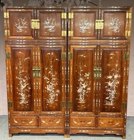 A Pair of Exquisite Zitanwood Inlaid Shell Cabinets