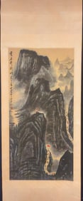 A Chinese Vertical Scroll Ink Painting of Landscape and Figure on Paper