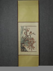A Chinese Vertical Scroll Ink Painting of Flower and Bird on Paper