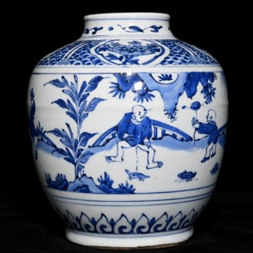 An Exquisite Blue and White Figure and Story Pattern Jar