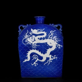A Huge Ji Blue Glazed Seawater and Dragon Pattern Vase