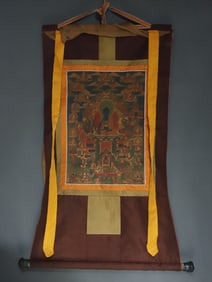 A Rare Brocade Painted Color Statue of Medicine Buddha Tangka