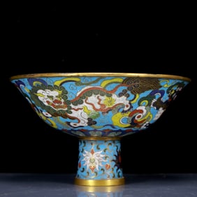 An Exquisite Cloisonne Dragon and Phoenix Pattern Stem Cup