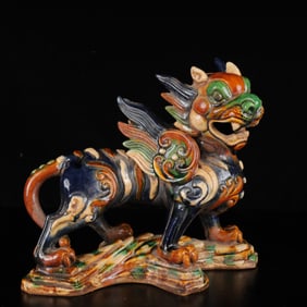 An Exquisite Tang Tri-Color Glazed Pottery Kylin Ornament