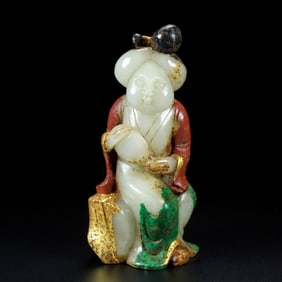 An Exquisite White Jade Gilt Figure Ornament