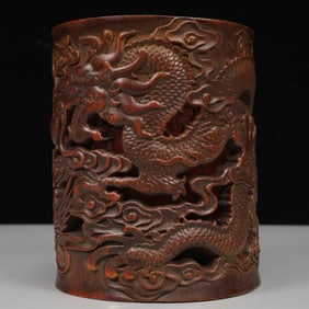 An Exquisite Bamboo Dragon and Phoenix Pattern Brush Pot