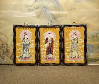A Set of Fine Redwood Painted Color Inlaid Porcelain Plaques Famille-Rose Figure Pattern Hanging