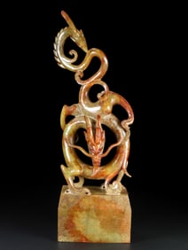 An Exquisite White Jade Dragon and Phoenix Seal