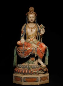 A Solemn Marble Painted Color Statue of Avalokitesvara
