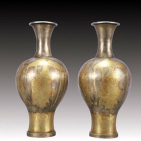 A Pair of Rare Gilt Silver Figure  Pattern Vases