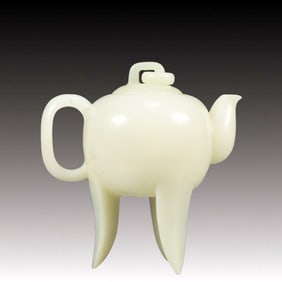 An Exquisite White Jade Tripod Teapot