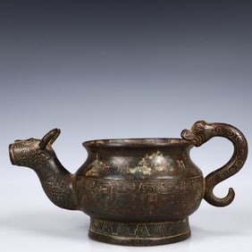 A Rare Bronze Beast-Head Pot,With Inscription