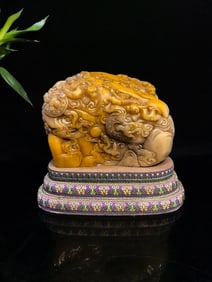 An Exquisite Tianhuang Stone Dragon Seal,with Poem