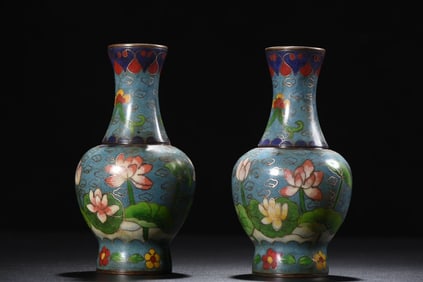 A Pair of Exquisite Cloisonne Lotus Pattern Vases