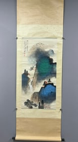 A Chinese Vertical Scroll Ink Painting of Landscape on Paper