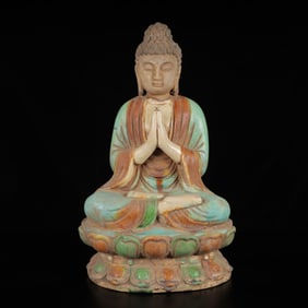 An Exquisite Tang Tri-Color Glazed Pottery Buddha Statue