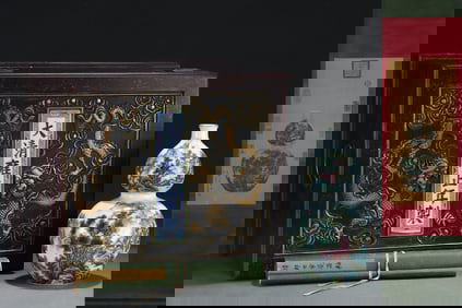 A Rare Famille-Rose Painted Gold Landscape Pattern Gourd-Shaped Vase,With Chinese Vertical Scroll