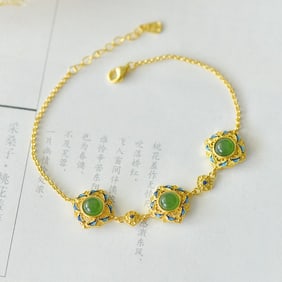 An Exquisite Sterling Silver Inlaid Jasper Auspicious Cloud Pattern Bracelet