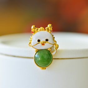 An Exquisite Sterling Silver Inlaid Jasper Dragon Pattern Brooch