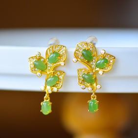 A Set of Fine Sterling Silver-Gold Plated Inlaid Jasper Jewelry,Inlaid Diamond