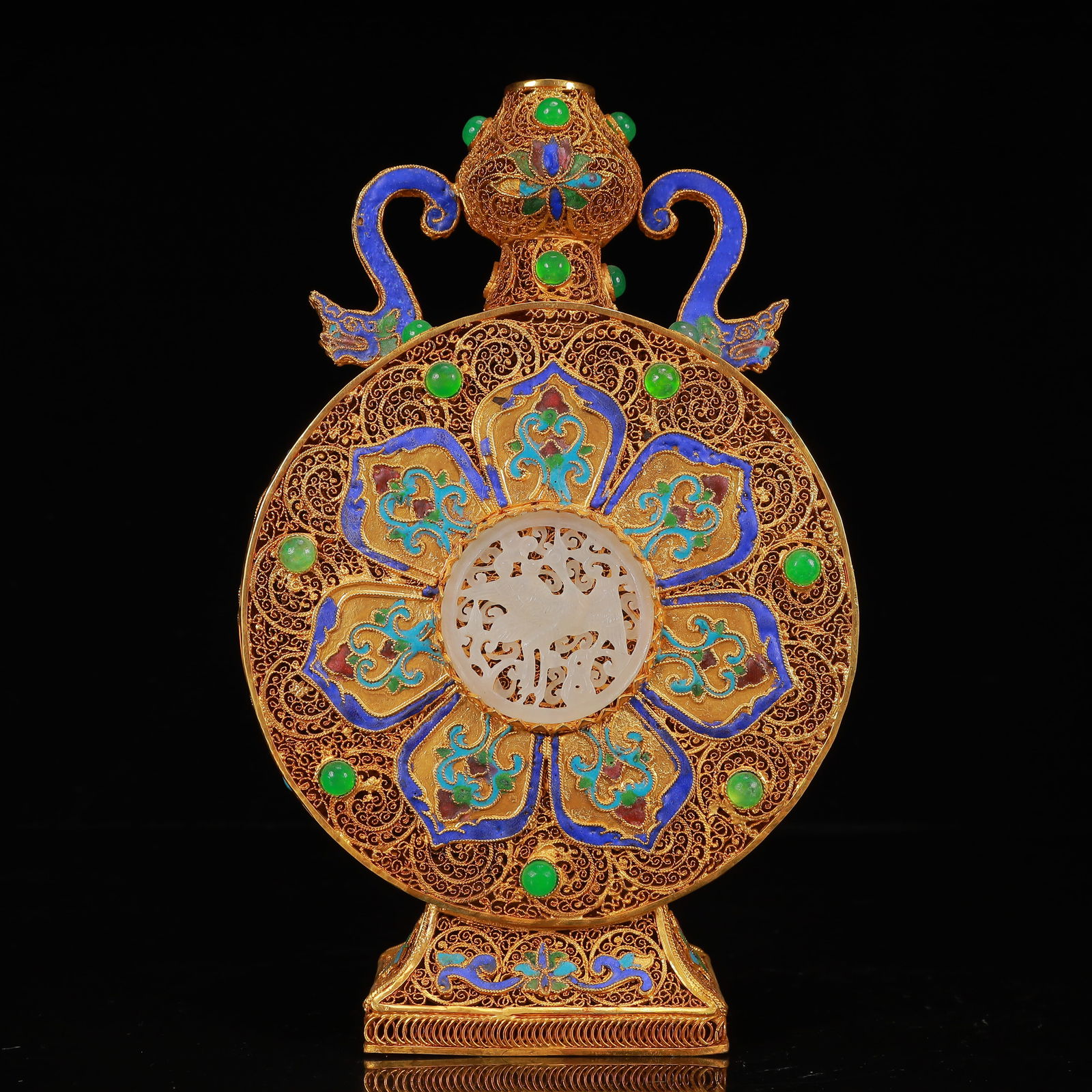 An Exquisite Filigree and Gilding Inlaid White Jade Eight Treasures Pattern Double-Ears Censer,Inlai (1 of 10)