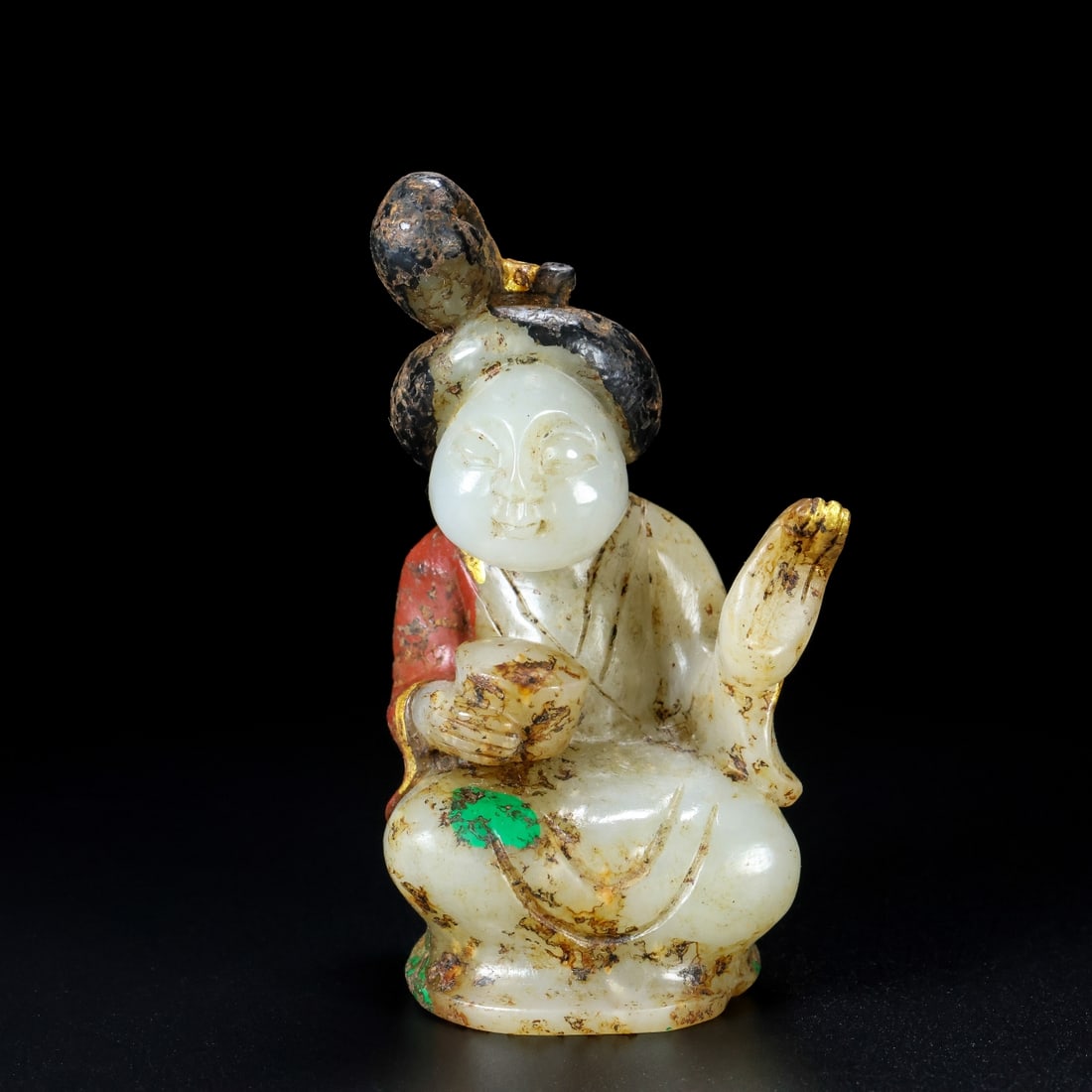 An Exquisite White Jade Gilt Figure Ornament (1 of 9)