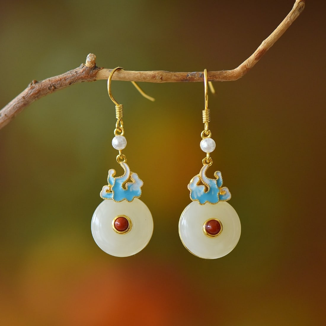 A Pair of Exquisite Sterling Silver Inlaid White Jade Earrings (1 of 6)