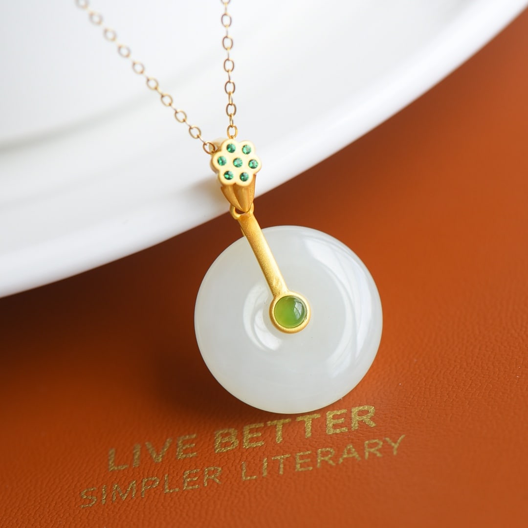 An Exquisite Sterling Silver-Gold Plated Inlaid White Jade Necklace (1 of 6)