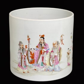 An Exquisite Famille-Rose Figure and Story Pattern Brush Pot