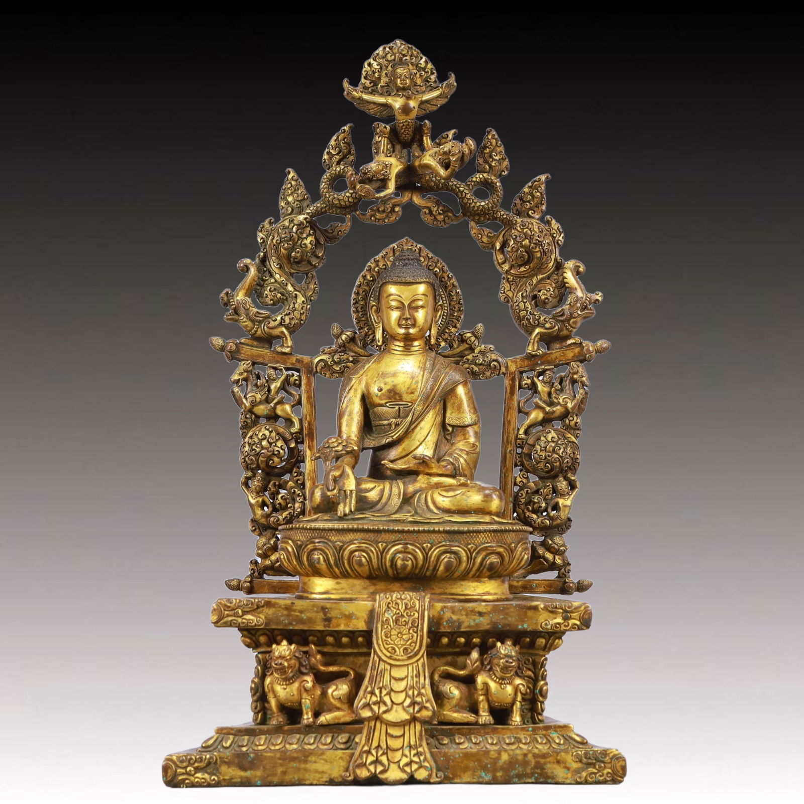 A Solemn Gilt Bronze Statue of Sakyamuni: A Solemn Gilt Bronze Statue of Sakyamuni,Ming Dynasty, China,Size:9.1inx4.5inx16.7in,Weight:5450g 铜鎏金释迦摩尼像,中国明代