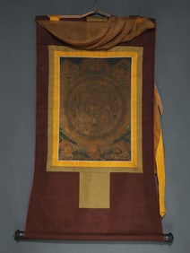 A Rare Brocade Painted Color Statue of Thousand-hand Guanyin Tangka