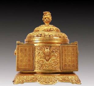 A Rare Gilt Bronze Dragon Pattern Censer