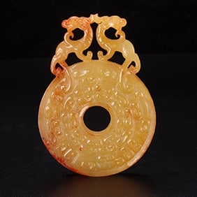 An Exquisite White Jade Dragon and Phoenix Pendant